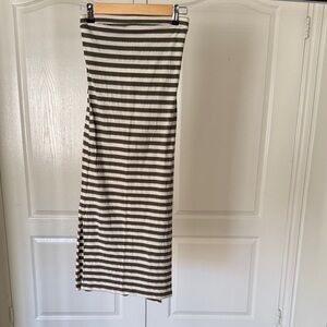 RVCA Olive and White Striped Maxi Skirt